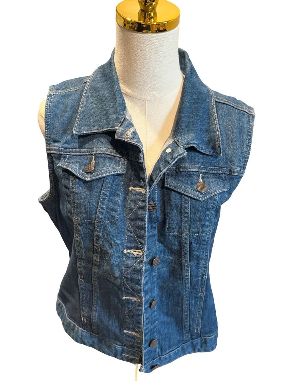 Vintage Relativity Denim Vest with Teal Trim